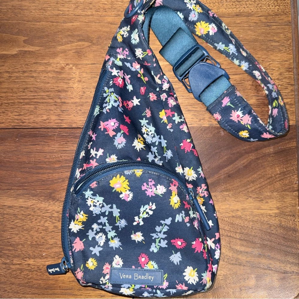 Vera Bradley Essential Sling Backpack  Wildflowers Navy Blue